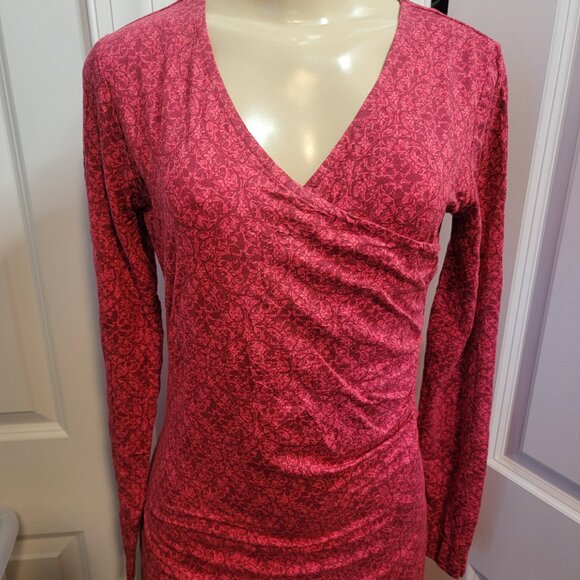 Kuhl Dress Red Print Long Sleeve Faux Wrap Ruched Display// Sample//New - Picture 2 of 11